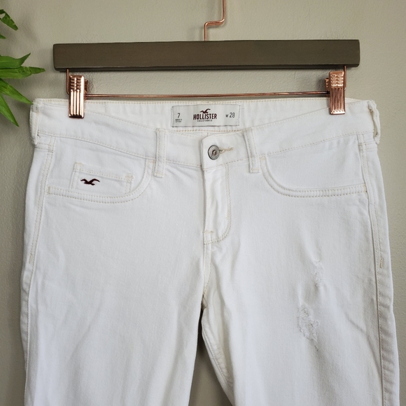 Hollister Crop Skinny Low Rise Distressed Ripped Rip Jegging White Jeans 7 28 - Picture 5 of 13